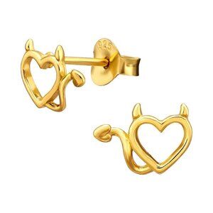 24k Gold Vermeil Devil Heart Tiny Stud Earrings